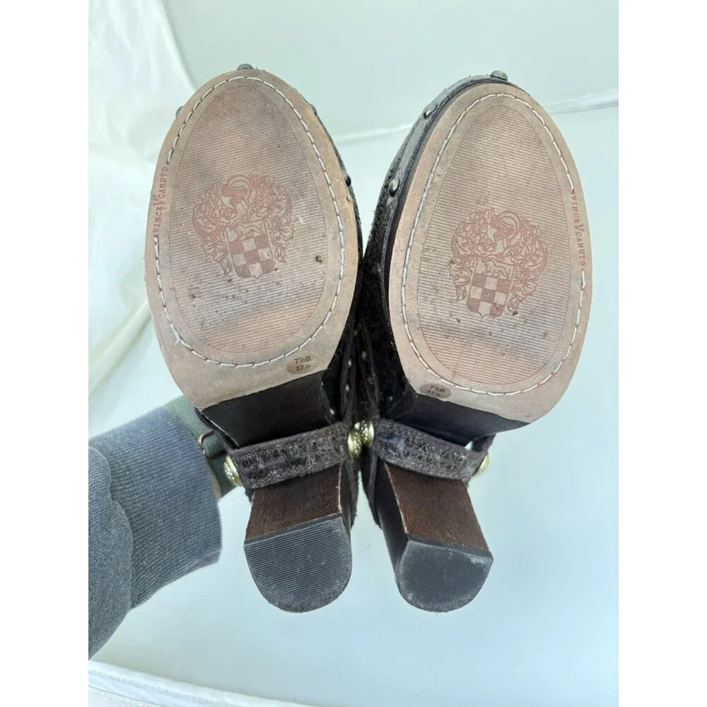 Vince Camuto Christies Clogs Shoes Brown Distressed Leather Slip On Women's 7.5